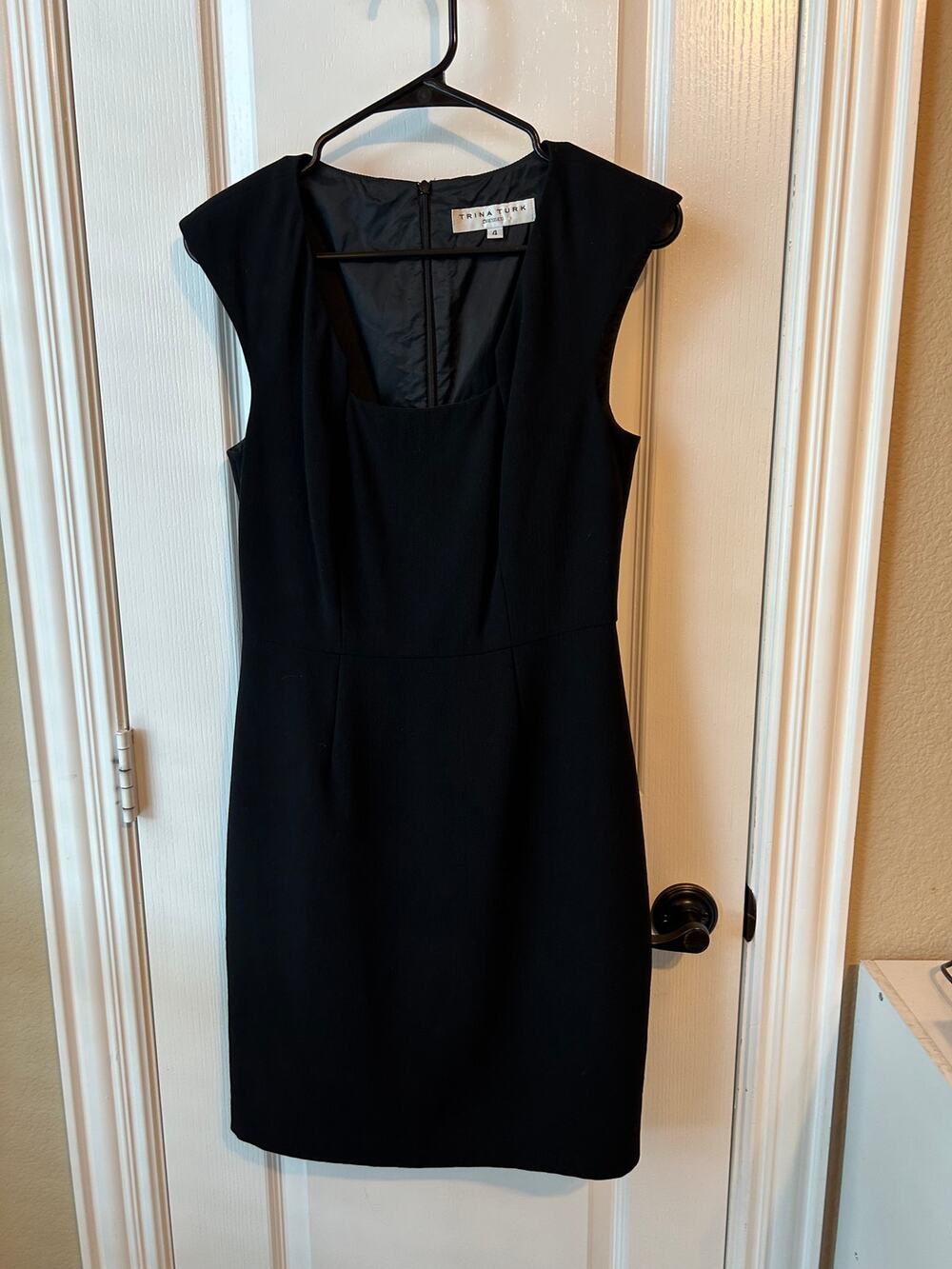 Trina Turk Abigayle Black Dress Square Neck LBD Sheath Sz 4